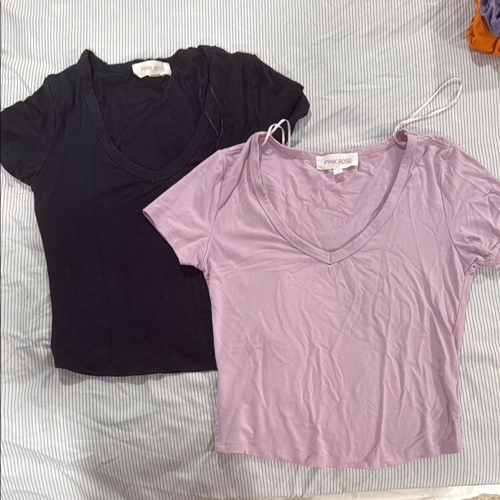 Pink Rose Black and Pink Fitted Crop T-Shirts